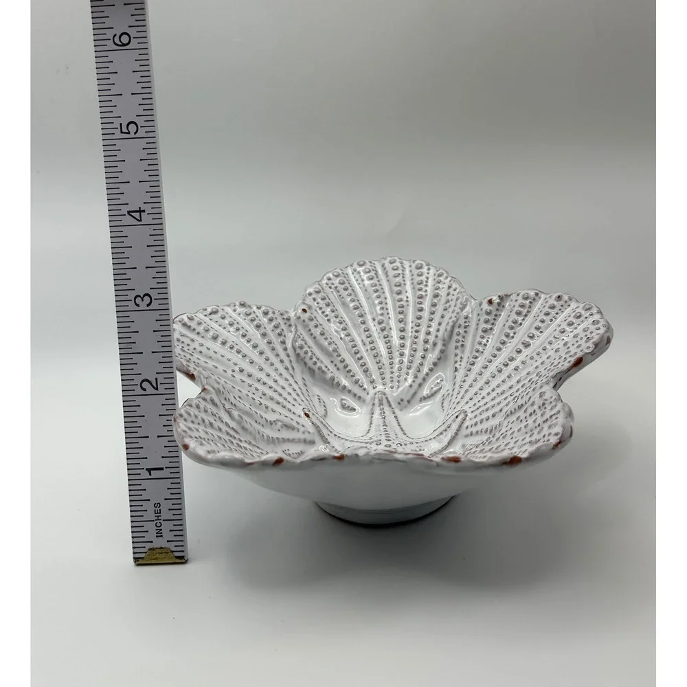 Mud Pie White Ceramic‎ Shell Starfish Trinket Bowl Coastal Beach Decor 5.5 Inch